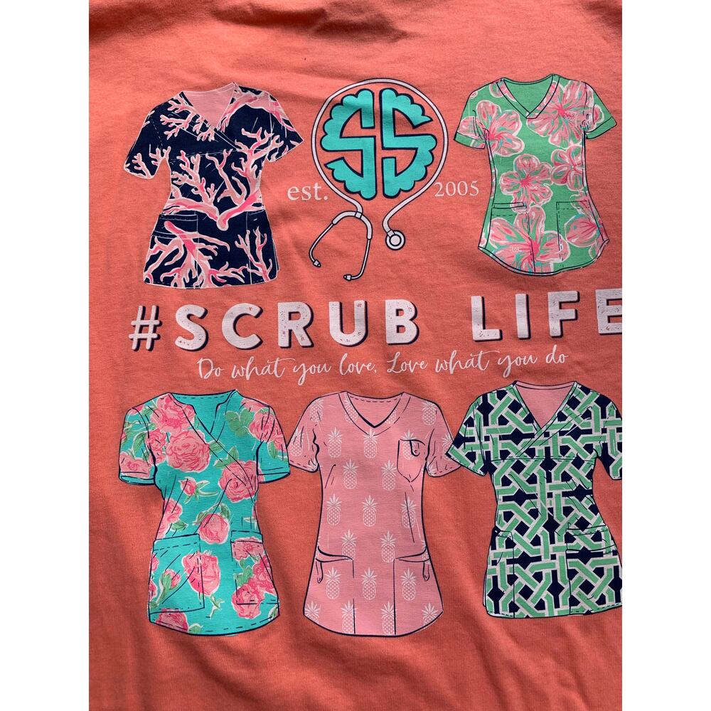 Simply Southern Women's Peachy Pink Scrub Life Long Sleeve T Shirt Size Medium